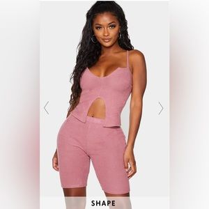 Pretty Little Thing PLT SHAPE ROSE BRUSHED RIB STRAPPY CUT OUT TOP +BIKER SHORTS
